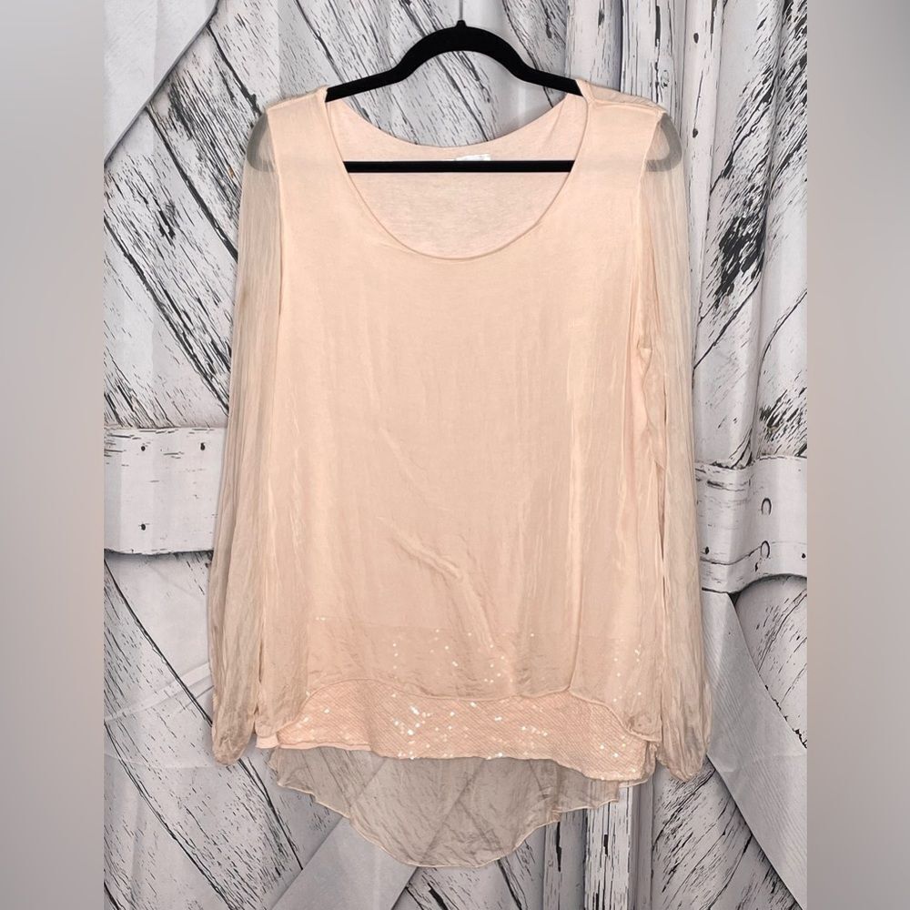 Dolce Ragazza Silk Layered Blouse Sequin Trim S